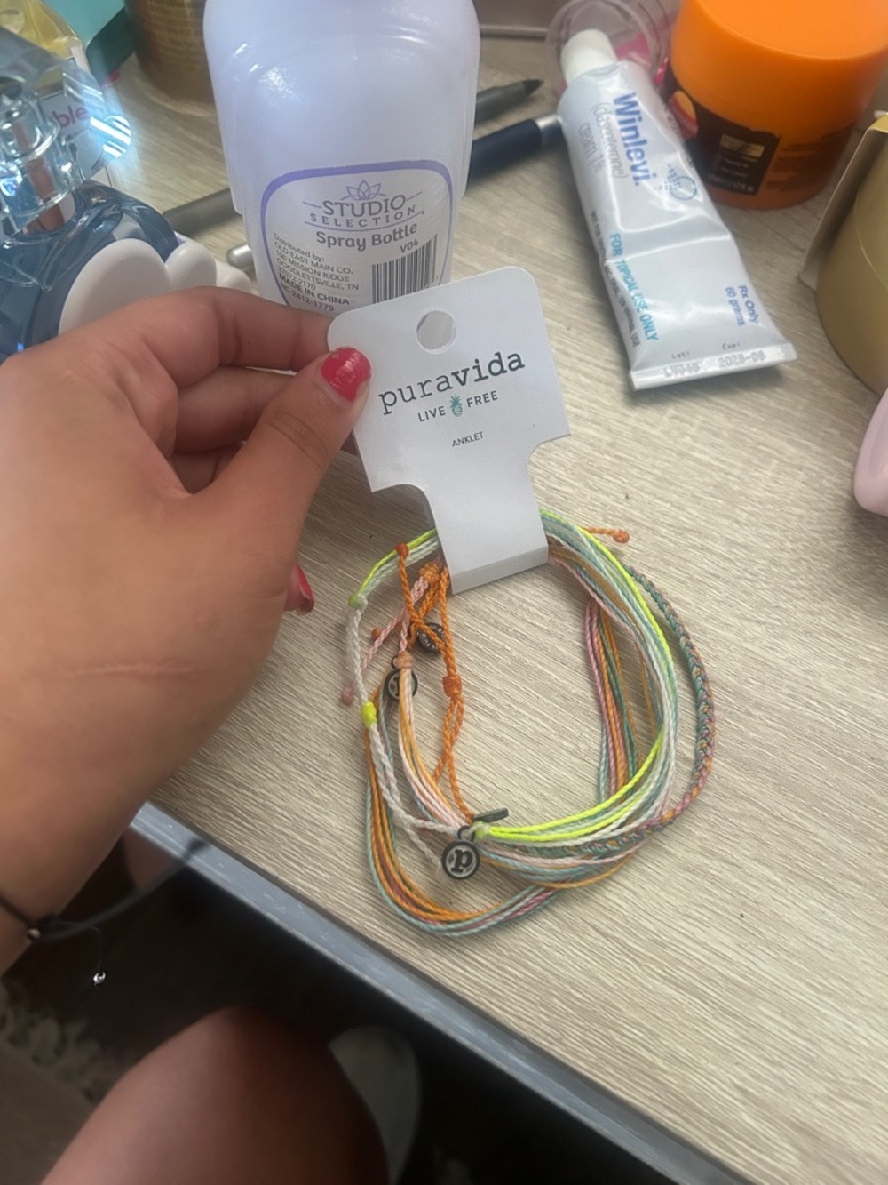Pura Vida Neon Orange, Yellow & Green & Blue Anklet Set